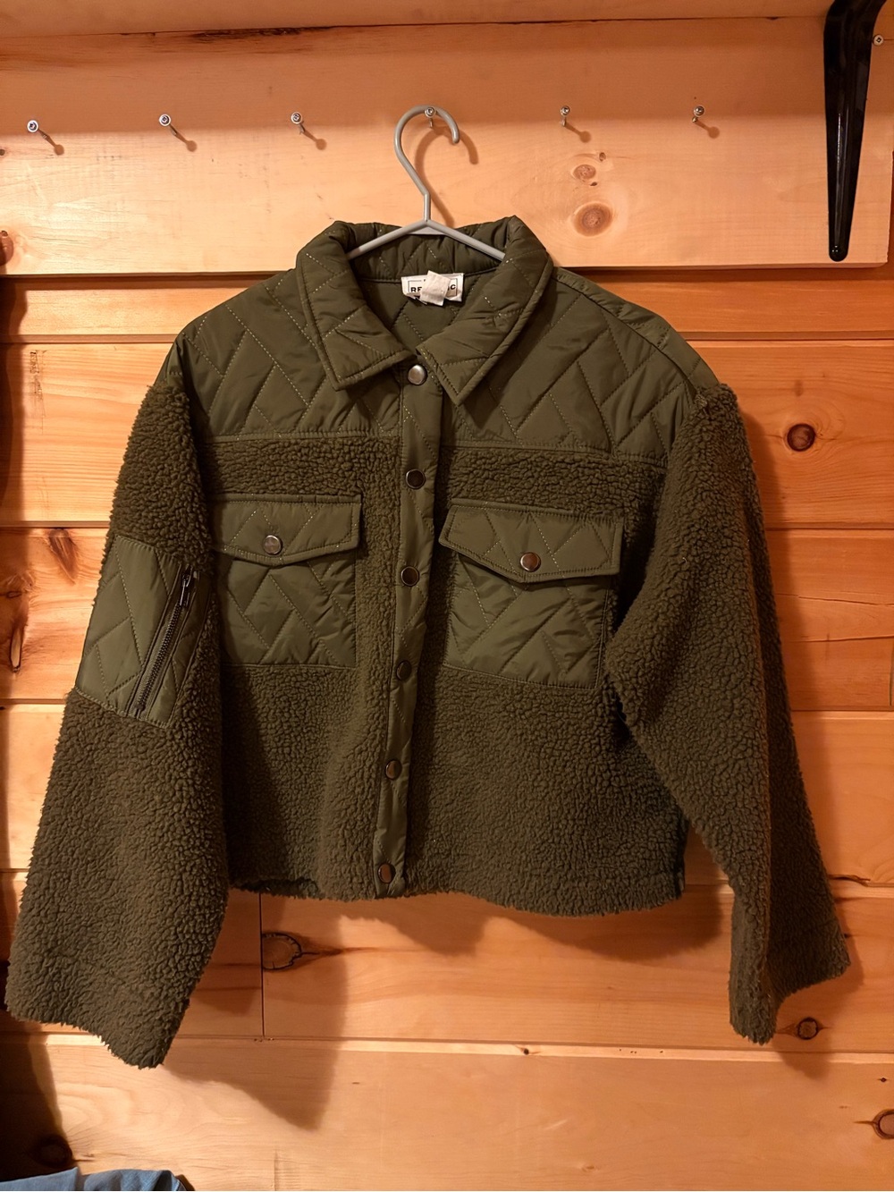 For The Republic Olive Quilted Sherpa Jacket